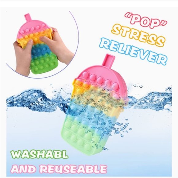 Trendy Rainbow Milkshake Bubble Boba Tea Pop It Crossbody Sensory Purse Bag - Picture 4 of 7